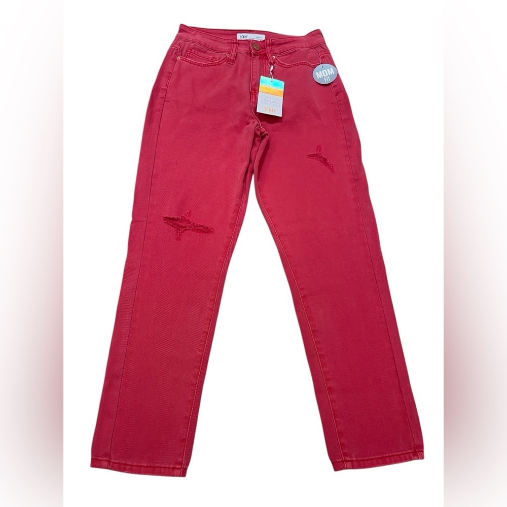 YMI Mom Fit High Rise Distressed Red Jeans Women’s Size 7 New